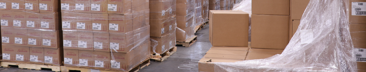Boxes sitting on pallets in the Southland Container fulfillment center.